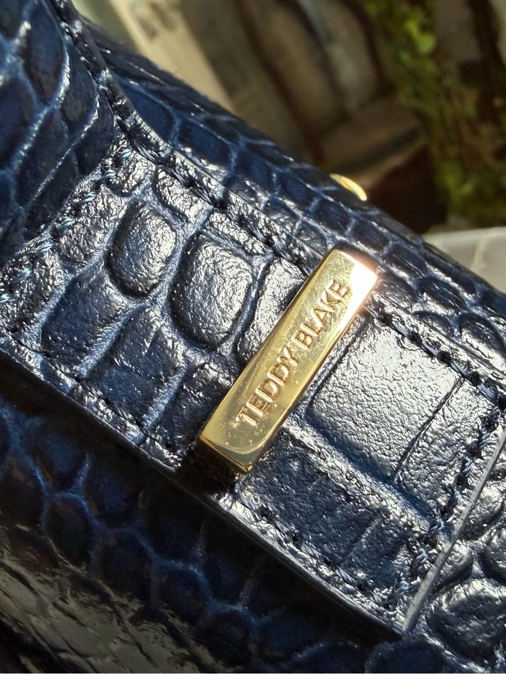 NWOT Teddy Blake Navy Croc-Embossed Leather Top Handle Bag Purse